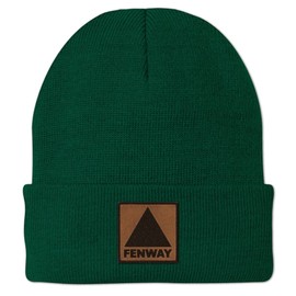 Chowdaheadz Fenway Leather Patch Cuff Knit - Unisex Winter Hat Dark Green