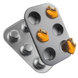 SiypWok Stainless Steel Muffin Pan, Food Grade Cupcake Pan-Grey 6 Cups 2 Pieces, Non-stick Coating Baking Mold for Making Cupcake,Egg bites,Tart,Bread-Heat Resistant Up to 446°F Dishwasher Safe
