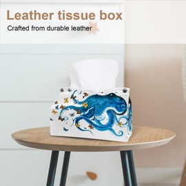 2 Pack Tissue Box Cover Holder, Blue Owl Head Rectangle Leather Tissue Case, Decorative Organizer for Tabletop, Bathroom, Car, Office