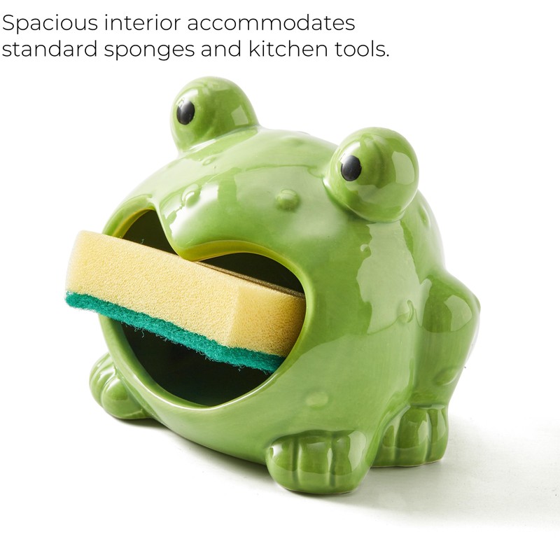 Ceramic Frog Sponge Holder for Kitchen Sink - Cute Sponge