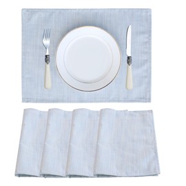 CosyAurora Natural Linen Placemats Set of 4, 30x40cm, Washable Fabric Place Mats for Table, Dinning, Kitchen, Party, Housewarming (Serenity Blue)