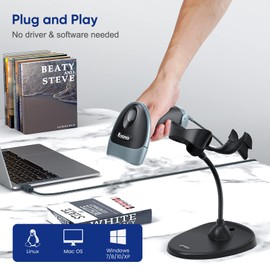 Eyoyo Handheld 2D Barcode Scanner with Gooseneck Stand, Automatic USB Wired QR Code Scanner Bar Code Reader Support Screen Scanning for PC POS System Library Store Supermarket Check-Out, Inventory…