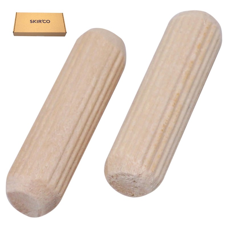 SKIR'CO (100 pcs) Wooden Dowels 8 x 28 mm, Grooved