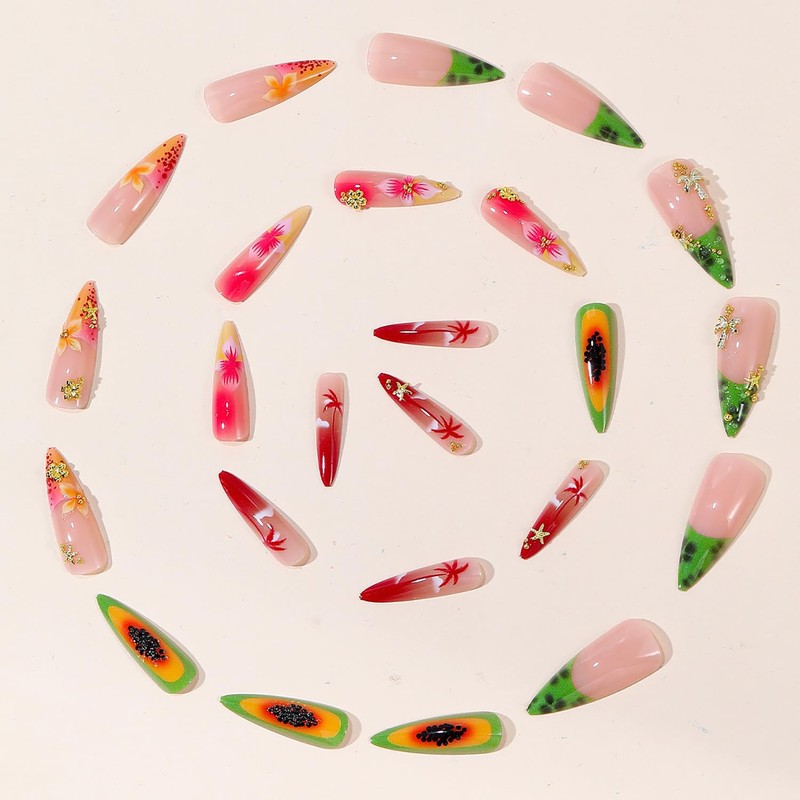 Press on Almond Nails Pointed Acrylic False Fake Nails(T1567)