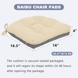 baibu Chair Cushions for Dining Chairs Set of 4, Kitchen Chair Cushions, Chair Pads with Ties and Non Slip Backing, Shredded Memory Foam Seat Cushion 4 Pack, 16.5" x16" x 4", Beige