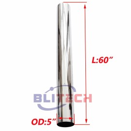 Blitech racing 5"OD x24" 36" 48"60" Length Chrome 5 In Truck Straight Pipe Exhaust Truck Tube - 60"