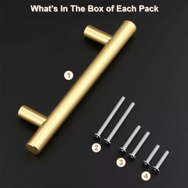 Probrico 5 Pack Hole Centers (96mm) 3.75inch Gold Kitchen Cabinet Handles Stainless Steel Polished Gold Cabinet Pulls Round T Bar Pull Handle for Cabinets and Drawers Total Length 6inch(150mm)