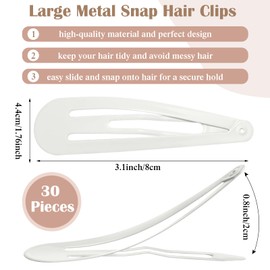 WILLBOND 30 Pieces 3.1 Inch Large Metal Snap Hair Clips Nonslip Barrettes Women Hair Accessories (White)