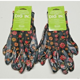 BOSS Gardening Gloves 2 Pair Breathable Nitrile Coated Palm Navy Floral Large