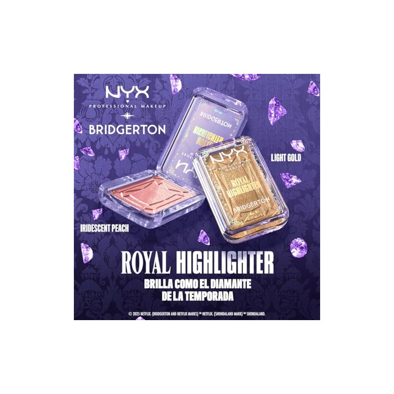 Nyx Professional Makeup, Bridgerton Iluminador en polvo, Tono Iridescent peach