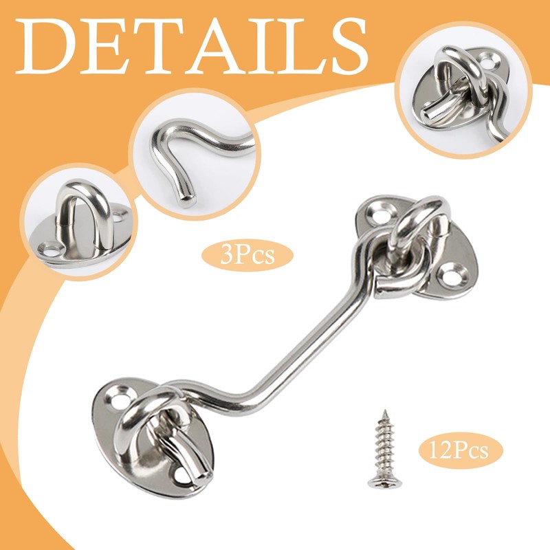 wodehahagou 3Pcs Hook and Eye Latch Door Latch Gate Hook