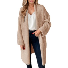 Cicy Bell Women's Long Cardigan Chunky Open Front Sweaters Oversized Knit Coatigan Trendy Slouchy Knit Jackets,Light tan,L