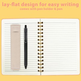 DWIYITTN Notebook A5 Lined Hardcover Spiral Notepad with Pen Holder & Pen, 160 Pages/80 Sheets 80gsm Spiral Notepad, 14.5 x 21 cm, Pink
