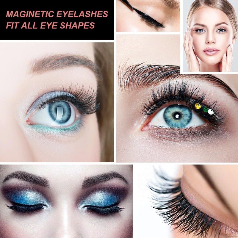 Magnetic Eyelashes, Magnetic Liquid Eyeliner, 3D Thick Long Fluffy Artificial
