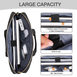 MOSISO 15-15.6 Pulgadas Bolsa de Portátil,Maletín para Mujer&Hombre,16 Pulgadas Acolchado Cuadrado Bolsa Mensajero para Ordenador Oficina Negocios de Viajes con 3 Bolsillos&Correa, Negro