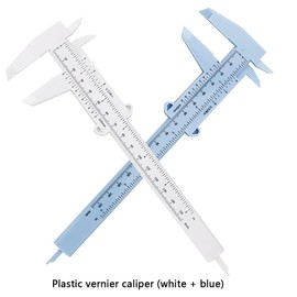 Calibre de plástico Vernier de doble escala de 150 mm, herramienta de medición para carpintería, estudiantes, medición de joyas, etc. (blanco y azul)