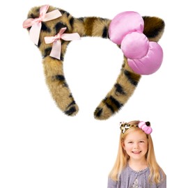 Kitty Ears Headband Bow Birthday Party Gifts Pink Hair Accessories Cat Ear Kitten Costume Cosplay (Brown-Pink)