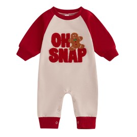 MAHUAOYIXI Baby Christmas Outfits Sweatshirt Jumpsuit Gingerbread Man Embroidered Infant Baby Long Sleeve Christmas Romper for Fall Winter Newborn Baby Boys Girls Clothes (Khaki, 12-18 Months)
