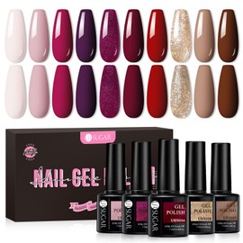 UR SUGAR Red Purple Brown Gel Nail Polish Set, 10 Colors Red Purple Brown Gel Polish Set for Women