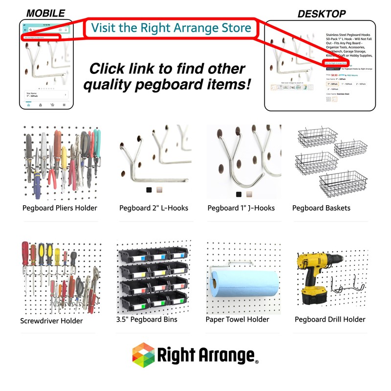 Right Arrange Steel Pegboard Hooks 50-Pack 1in J-Hook, Black -