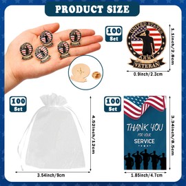 SOWPOPY 25/50/100 Sets Veterans Day Lapel Pins Bulk, Military Pins American Flag Brooch Vererans Day Appreciation Gifts With Thank You Cards for Patriotic Army Veteran Decorations