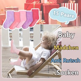 HYCLES Stopper Socks Children - 15 Pairs ABS Socks Children Baby Girls Toddler Non-Slip Socks Non-Slip Socks for 1-7 Years, 02# Pink 2