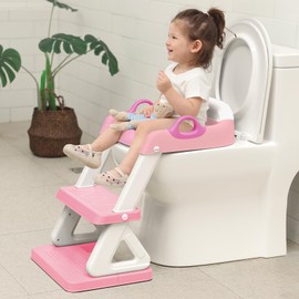 Potty Training Toilet Seat with Step Stool Ladder for Boys and Girls, 2 in 1 Potty Training Toilet, Splash Guard Anti-Slip Pad Step Stool （Pink