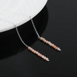 Natural Peach Moonstone Earrings, Dainty Threader Pair, Gemstone Beads, Birthstone Crystal, Gift for Women, Crystals Jewelry in Silver Plated, Valentine Day Gift (Peach Moonstone)