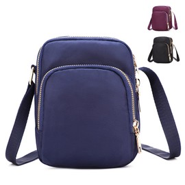 Cross Body Phone Bag Women, Women Girls Zipper Cross Body Phone Bags,Nylon Wallet Shoulder Bag,3 Layers Zipper Cellphone Purse with Adjustable Strap. (Blue)