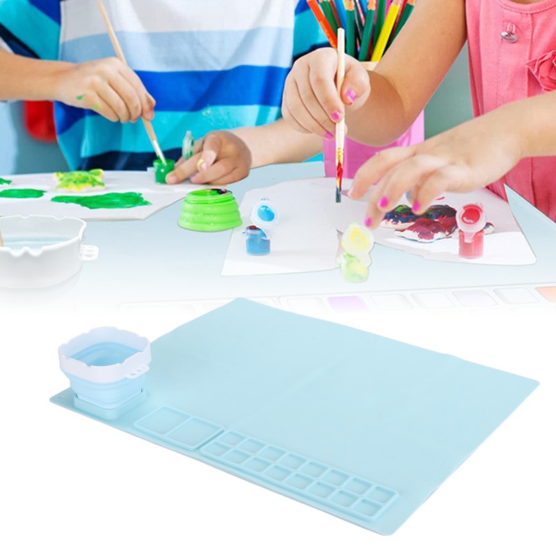 Silicone Painting Mat with Water Cup Washable Protruding Scale Line