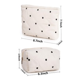 Makeup Bag for Women, Wide-open Easy to Take,Convenient to Carry, Toiletry Cosmetic Skincare, Quilted Travel Pouch, Purse Organizer Set of 2(Medium, Small)