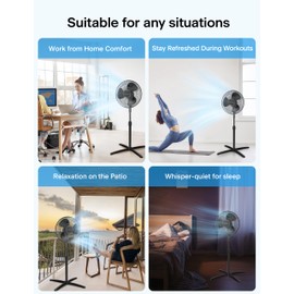 PELONIS 16 inch Pedestal Fan for Bedroom , Oscillating Fan, 3-Speeds, 90° Oscillation, Adjustable Height, Floor Fan, Standing Fan for Living Room, Kitchen, and Home office, Black