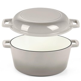 P&P CHEF 5 QT Dutch Oven Pot with Lid for Bread Baking, Khaki Enameled Cast Iron Pot & Skillet for Cooking Baking Roasting, Stoves & Oven Support, 2 in 1 Set