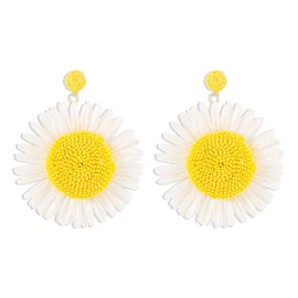 ALRNBY Big Sunflower Statement Earrings for Women Pretty Dangle Stud Earrings for Girls Gift Eco-Friendly Raffia (White patals)