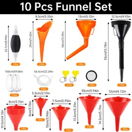 Nadisean 10 Piece Filling Funnel Set, Plastic Funnel Set with Hand Pump, Transfer Pump, Funnel Oil Universal Car with Removable Spout and Long, Oil Funnel for Car, Workshop, Household