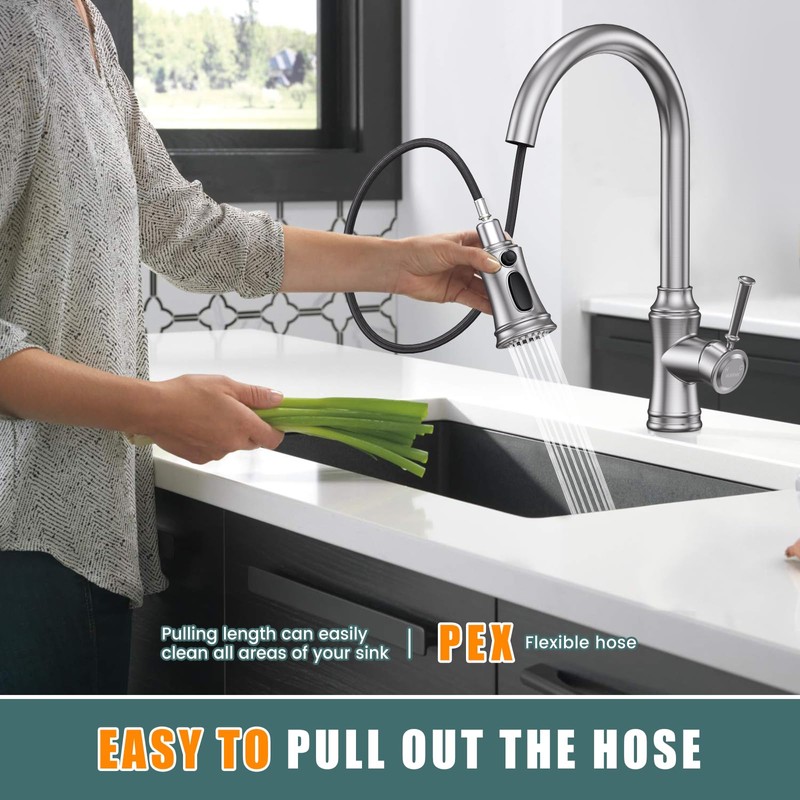 Kitchen Faucet with Pull Down Sprayer, Single Handle High Arc