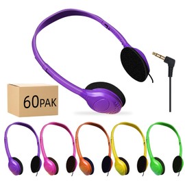 WAHUWAY 60 Pack Bulk Headphones for Kids Multi Color Headphones for School Classroom Students Teen Boys Girls and Adult