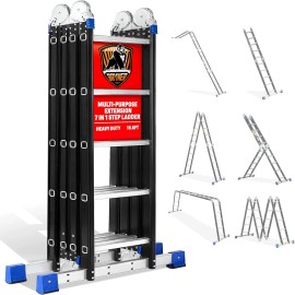 Bryner Folding Step Ladder,19.6ft ,7in1 Multi-Purpose Folding  Extension Ladders - Support Rack Kit