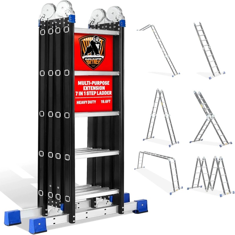 Bryner Folding Step Ladder,19.6ft ,7in1 Multi-Purpose Folding Extension Ladders -