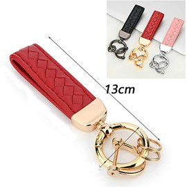 AIXUAN Keychain Genuine Leather Suitable for Men and Women, 360 Degree Rotation, Anti-Loss D-Ring, with Ring Button and Keychain Ring. (Type 2)