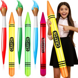 Glimin 6 Pcs Inflatable Giant Crayons Paint Brushes Set Back to School Decorations Large Blow up Art Painting Party Balloons Decor for Classroom Birthday Party Supplies, 6 Designs(Vivid Color)