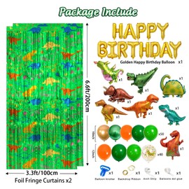 Avezano 117PCS Dinosaur Birthday Decorations, Dinosaur Balloons Arch Garland Kit Foil Fringe Curtains for Boy Happy Birthday Photo Backdrop Dino Themed Birthday Party Decor Photo Props Supplies