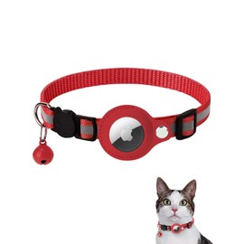 Airtag Cat Collar, Reflective AirTag Cat Collar with AirTag Holder and Bell, GPS Lightweight Tracker Cat Collars, Cat AirTag Collar with Breakable Safety Buckle (Red)