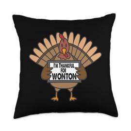 Turkey Day Swag Funny Thanksgiving Turkey Thankful for Wonton Throw Pillow, 18x18, Multicolor