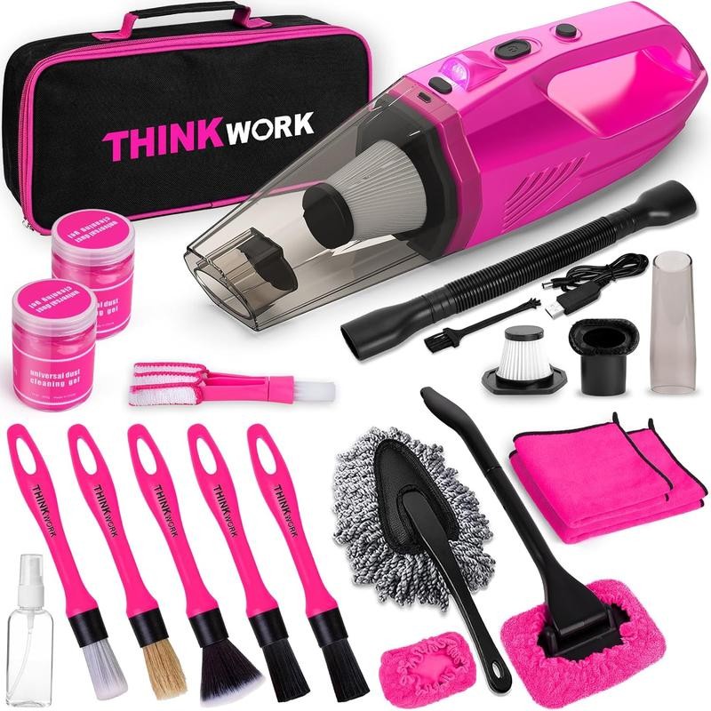 【Mother's Day】THINKWORK Pink Portable Vacuum Cleaner Kit with 8000PA Cordless