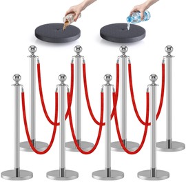 kaiyomi 8Pcs Stanchions Posts with Red Velvet Ropes Set, 5 Feet Crowd Control Barrier Kit for Red Carpet Party Decoration and Ribbon Cutting Ceremony (Silver)