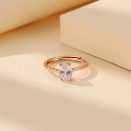 CARSINEL Anillo de Corazón/Ovalado de Plata de Ley.925 con Zirconia Cúbica Anillo de Compromiso Boda Brillante para Mujeres Tamaño Ajustable (Oro Rosa)