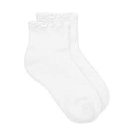 Jefferies Socks Girl's Seamless Ruffle Sport Quarter Socks 1 Pack, White, Large