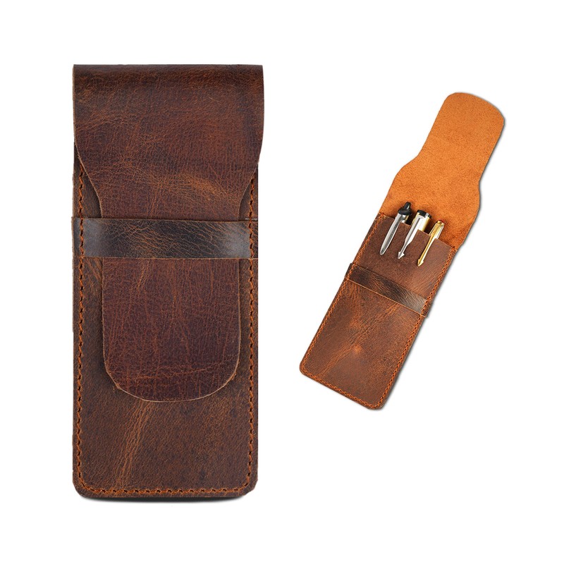 The Antiq Leather Pen Case 3 Pen Holder Full Grain