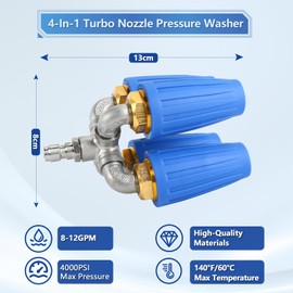 Ryansunoro Quadruple Turbo Nozzle, 4-In-1 Turbo Nozzle Pressure Washer, 360° Rotating Turbo Nozzle With 1/4" Quick Connector, 4000 PSI, 8-12 GPM, 2.0 Orifice